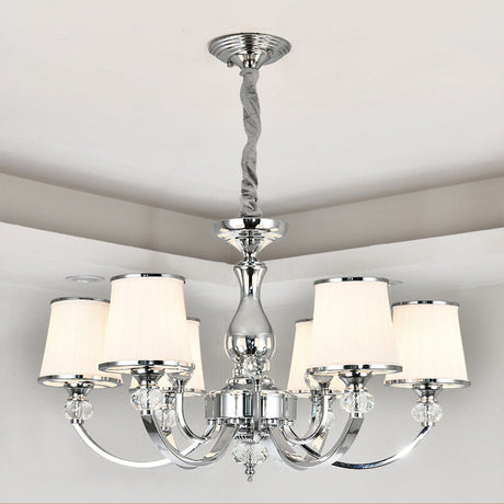 Modernist Opal Glass Cone Ceiling Pendant Chandelier - Chrome/Gold Curved Arm 3/6 Lights