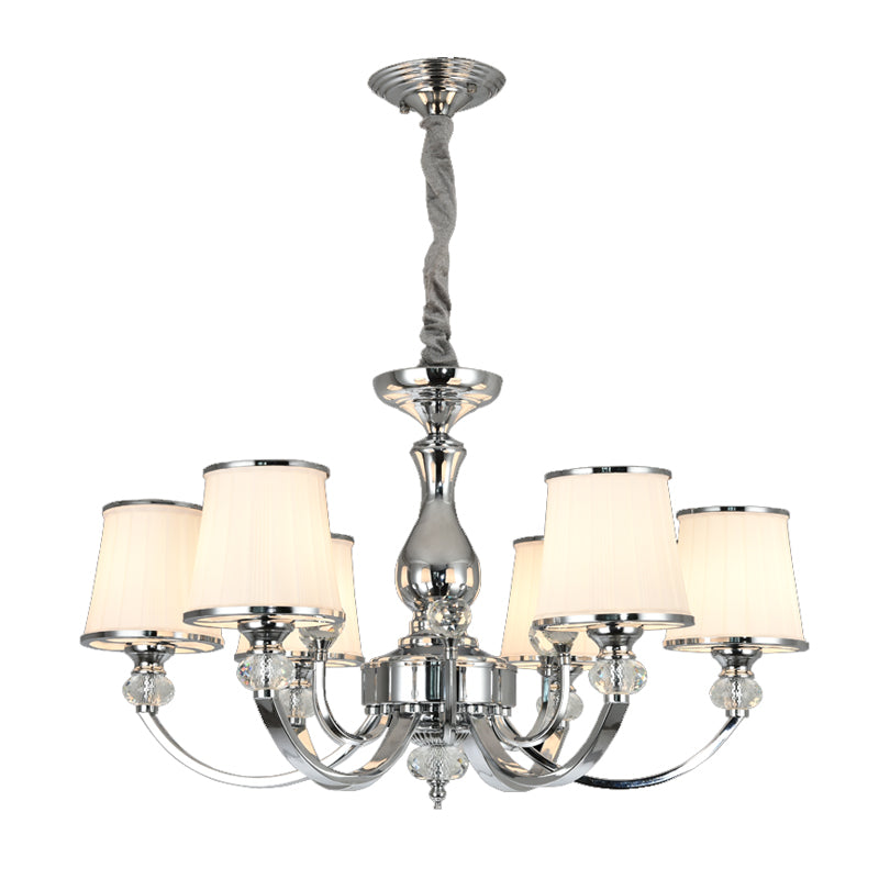 Modernist Opal Glass Cone Ceiling Pendant Chandelier - Chrome/Gold Curved Arm 3/6 Lights