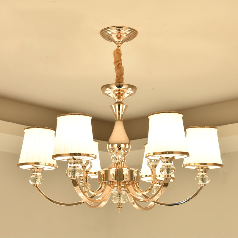 Modernist Opal Glass Cone Ceiling Pendant Chandelier - Chrome/Gold Curved Arm 3/6 Lights