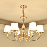 Modernist Opal Glass Cone Ceiling Pendant Chandelier - Chrome/Gold Curved Arm 3/6 Lights
