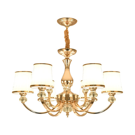Modernist Opal Glass Cone Ceiling Pendant Chandelier - Chrome/Gold Curved Arm 3/6 Lights