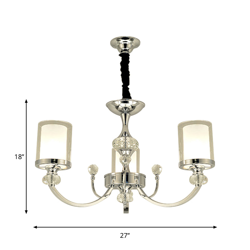 Minimalistic Crystal-Decorated Dual-Layer Parlor Ceiling Lamp With Clear And Opal Glass Shades -