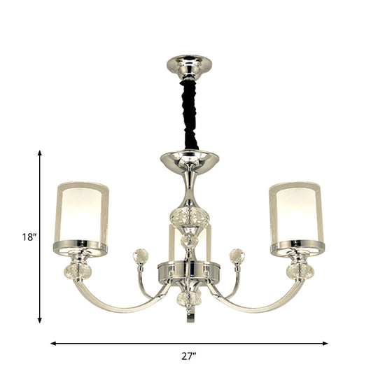 Minimalistic Crystal-Decorated Dual-Layer Parlor Ceiling Lamp With Clear And Opal Glass Shades -