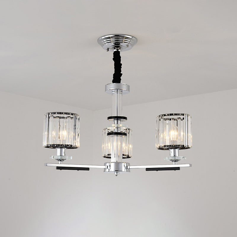 Minimalist Crystal Pendant Chandelier - 3 Heads Chrome Finish Dining Room Lighting