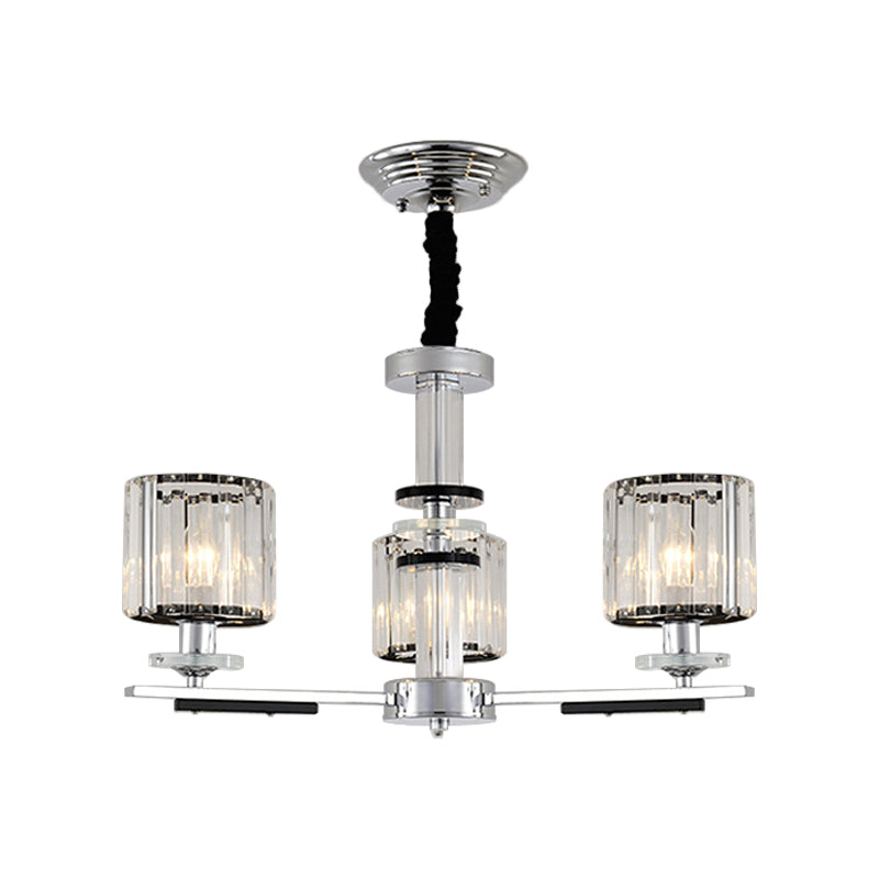 Minimalist Crystal Pendant Chandelier - 3 Heads Chrome Finish Dining Room Lighting