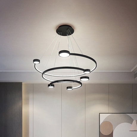 Contemporary Metal 3-Tiered C Ceiling Lamp - Led Flush Mount Light With Warm/White In Black Finish
