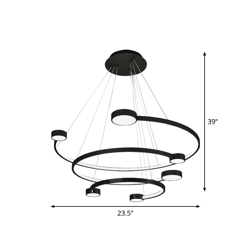 Contemporary Metal 3-Tiered C Ceiling Lamp - Led Flush Mount Light With Warm/White In Black Finish
