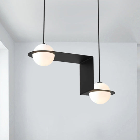 Modern Cream Glass Globe Pendant Light With 2 Heads And Z-Frame In Black - Warm/White For Dining