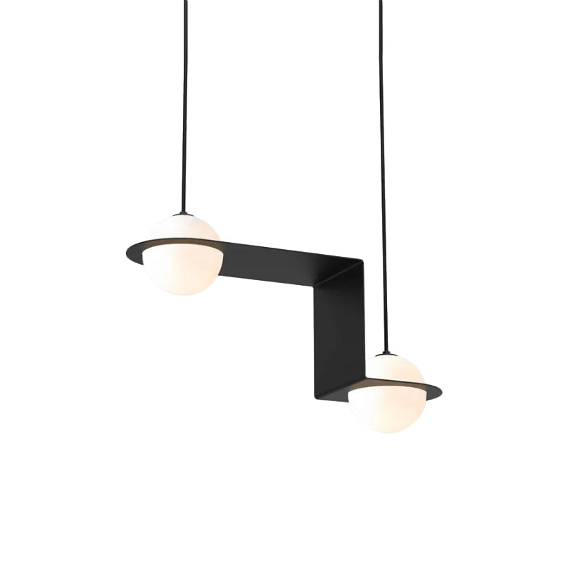 Modern Cream Glass Globe Pendant Light With Z-Frame - Black Finish 2 Heads Warm/White For Dining