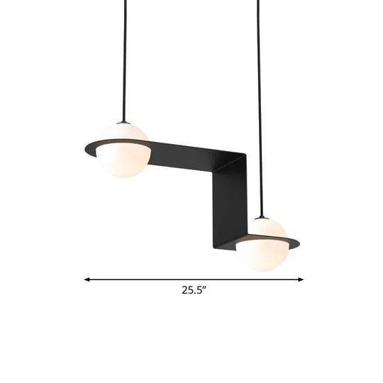Modern Cream Glass Globe Pendant Light With 2 Heads And Z-Frame In Black - Warm/White For Dining