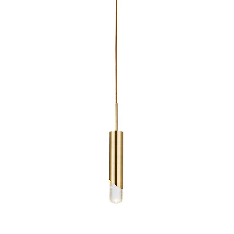 Modern Gold Metal Pendant Light For Bedroom - Tubular Suspension Design 1 Bulb