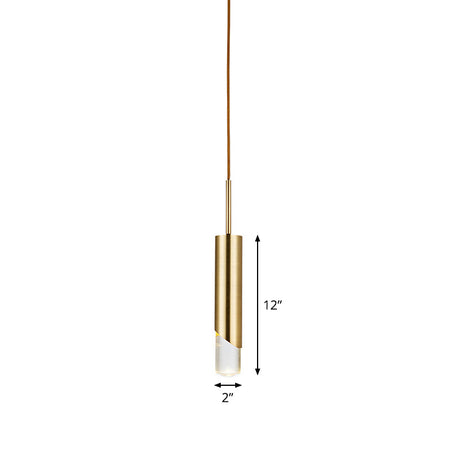 Modernist Metal Tubular Suspension Pendant Light: 1-Bulb Gold Ceiling Fixture For Bedroom