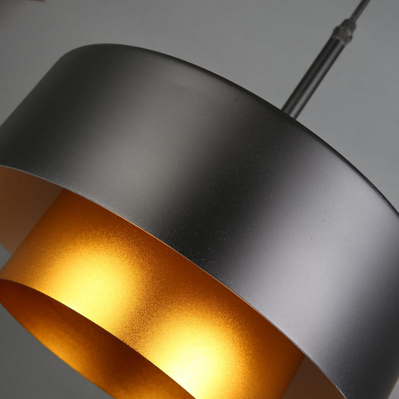Modern Tiered Metal Drum Pendant Light With Acrylic Diffuser: Black/Brown For Dining Room