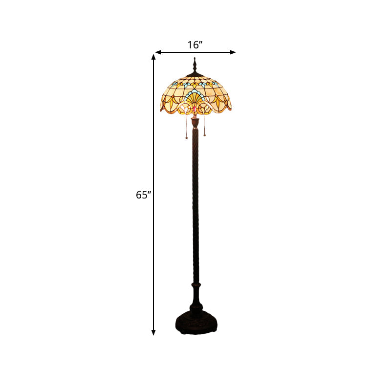 Baroque Dome Hand-Cut Glass Floor Lamp With Pull Chain - 2 Bulbs Black