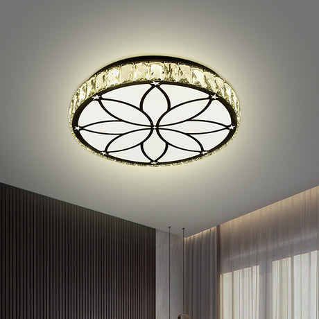 Modern Led Crystal Block Ceiling Light With Bloom Pattern In White
