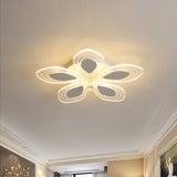Chrome Led Floral Petal Ceiling Flush Light With Crystal Droplet