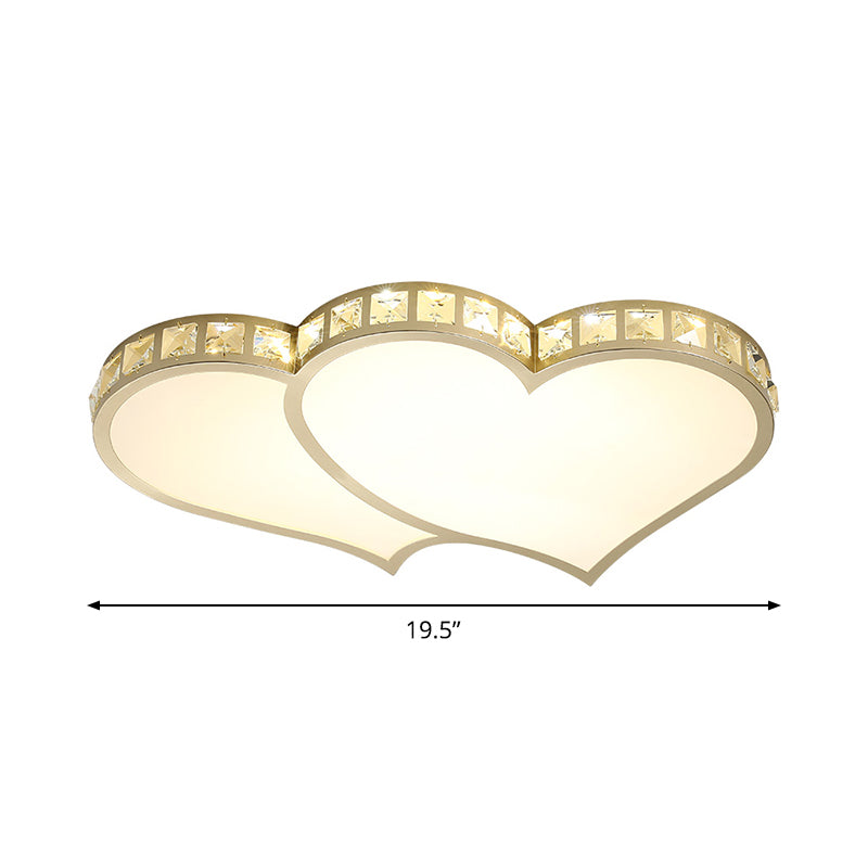 Contemporary Crystal Block Flush Mount Lighting Fixture With Gold Led Loving Heart