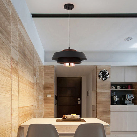 Contemporary 3-Tiered Metal Pendant Ceiling Light With 1 Bulb For Dining Room - Black/White