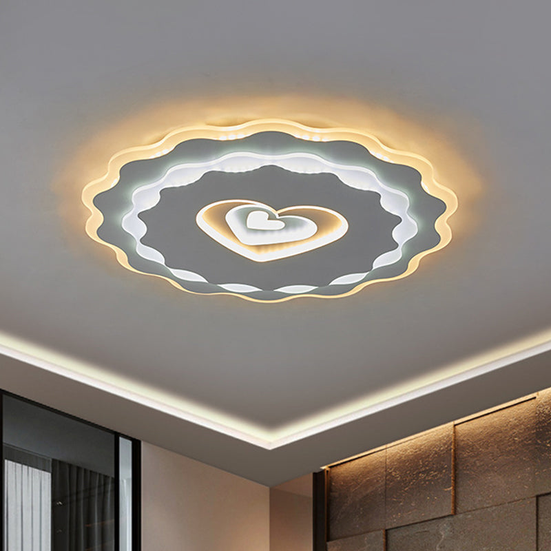 Nordic White Led Flush Mount Ceiling Light With Heart - Shaped Acrylic Shade