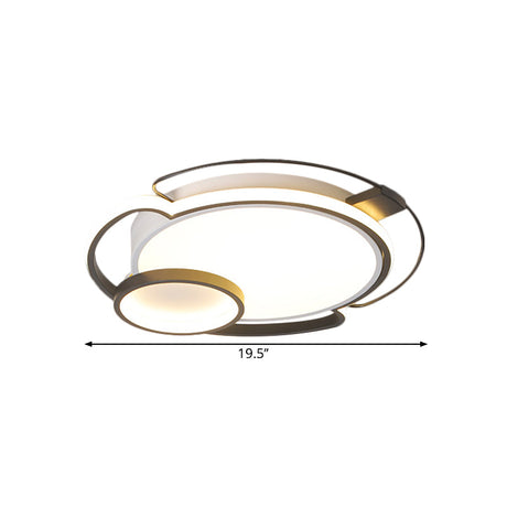 Contemporary Black Led Flush Mount Lamp For Bedroom - Metallic Light Fixture