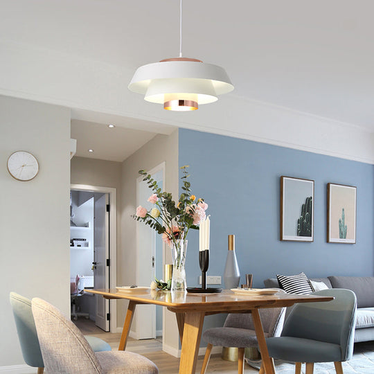 Contemporary 3-Tiered Suspension Pendant - Metal 1 Bulb Ceiling Light For Dining Room In Black/White