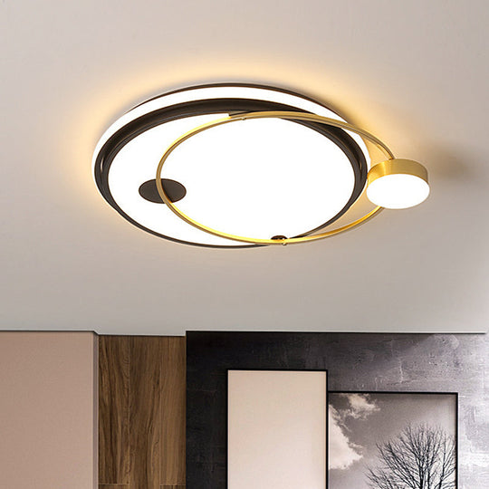 Modern Round Flush Ceiling Light - Metallic Led Bedroom Mount In Black/Gold Warm/White Black - Gold