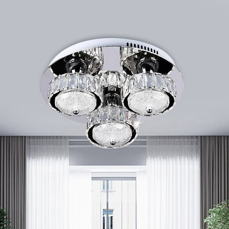 Flush Mount Crystal Led Ceiling Light For Contemporary Bedrooms - Stainless Steel Finish