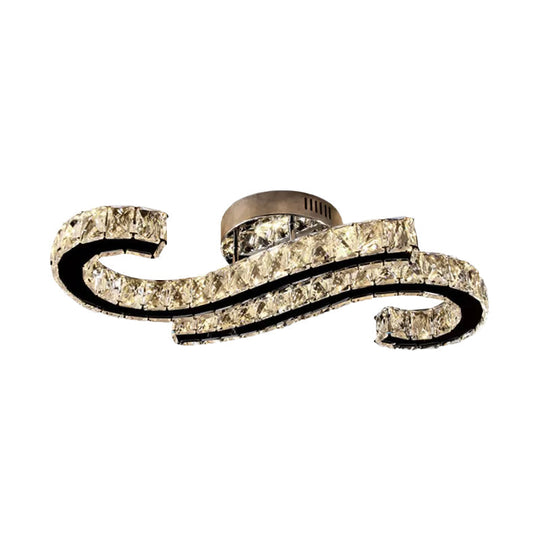 Sleek Crystal Stainless - Steel Ceiling Flush With Led Semi Mount Lighting In Warm/White Light