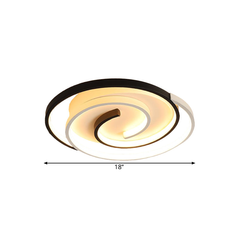 Modernist Swirling Flush Mount Ceiling Light Acrylic Led Lamp - Black 18’/21.5’ Wide