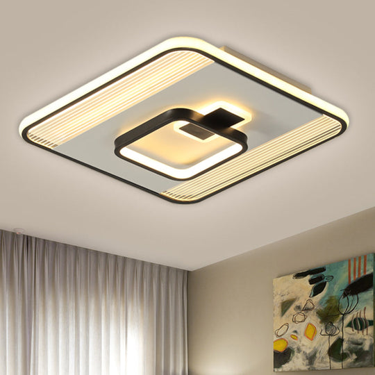 Black Square Flush Mount Led Ceiling Light Modern Acrylic Lamp 16.5’/20.5’ Width