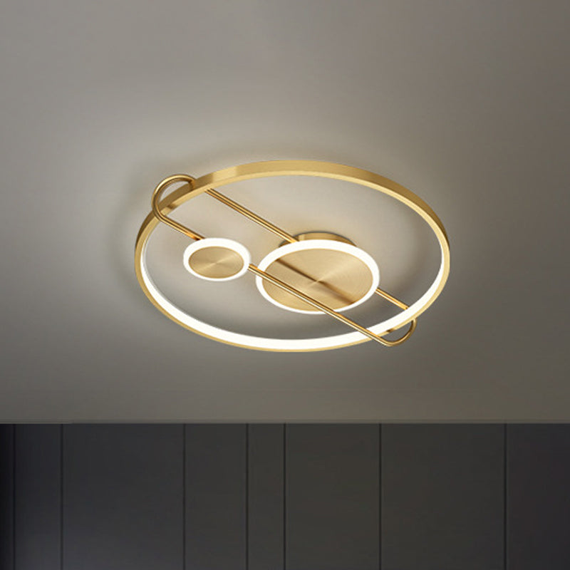 18’/22’ Wide Circular Led Flush Mount Bedroom Light With Minimalist Metal Design - Gold