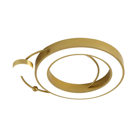 Modernist Led Gold Flush Mount Ceiling Light In White/Yellow: Hollow Metallic Design