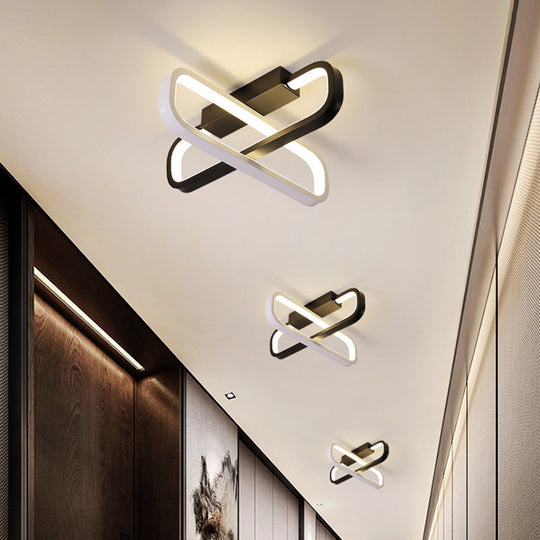 Modern Dual Oblong Flush Mount Led Ceiling Light In Black Warm/White / White