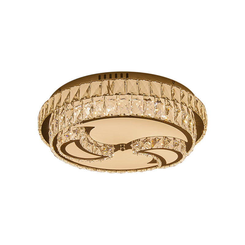 Modernist Chrome Led Ceiling Lamp With Beveled Crystal For Sleeping Room