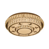 Modernist Chrome Led Ceiling Lamp With Beveled Crystal For Sleeping Room