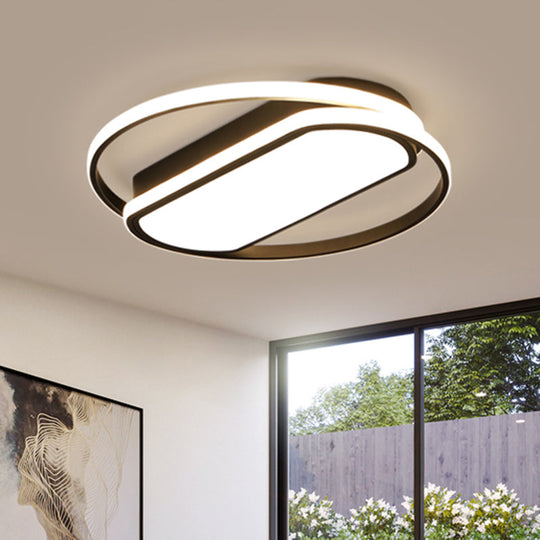 Contemporary Led Acrylic Flush Mount Lighting Black Ring And Rectangle Design 16.5/20.5/24.5 Width /