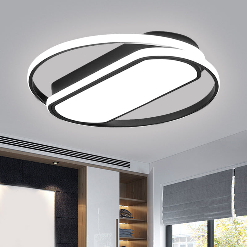 Contemporary Led Acrylic Flush Mount Lighting Black Ring And Rectangle Design 16.5/20.5/24.5 Width