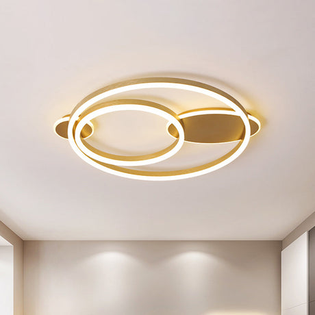 Contemporary Gold Led Flush Mount Bedroom Lighting - 16/19.5 Wide Ring Acrylic Shade In Warm/White