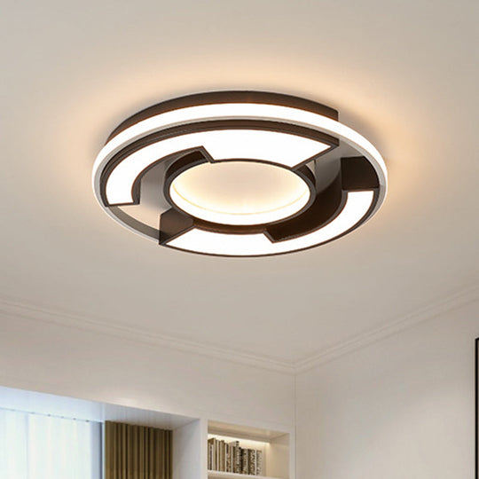 Modern Led Circular Flush Mount Light: Black/White Acrylic Ceiling Fixture 19’/22’ Width