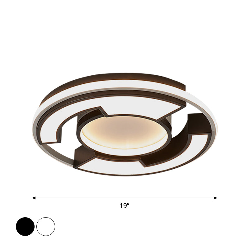 Modern Led Circular Flush Mount Light: Black/White Acrylic Ceiling Fixture 19’/22’ Width