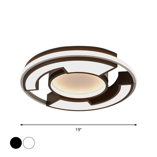 Modern Led Circular Flush Mount Light: Black/White Acrylic Ceiling Fixture 19’/22’ Width