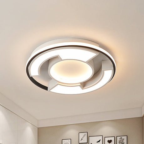 Modern Led Circular Flush Mount Light: Black/White Acrylic Ceiling Fixture 19/22 Width
