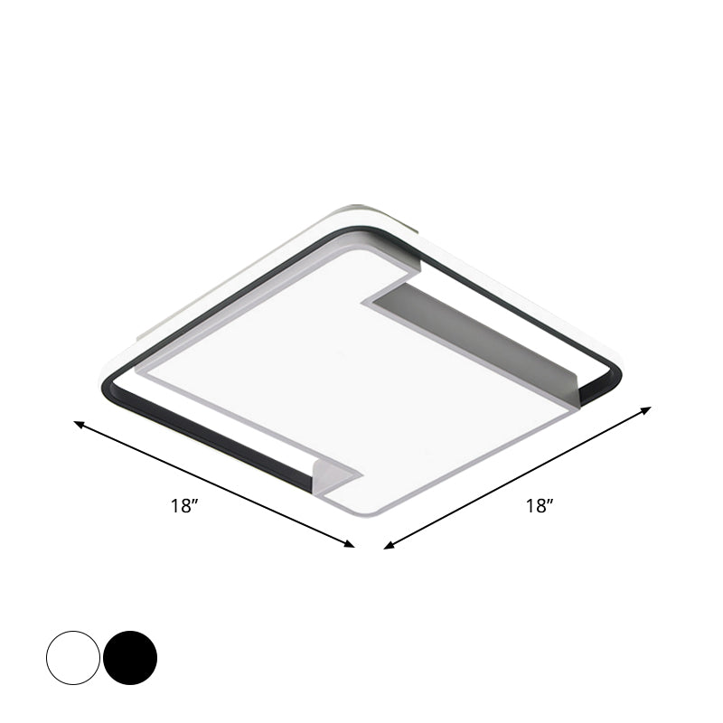 Modern Geometry Led Flush Fixture - 18/22 Width Black/White Acrylic Bedroom Lighting