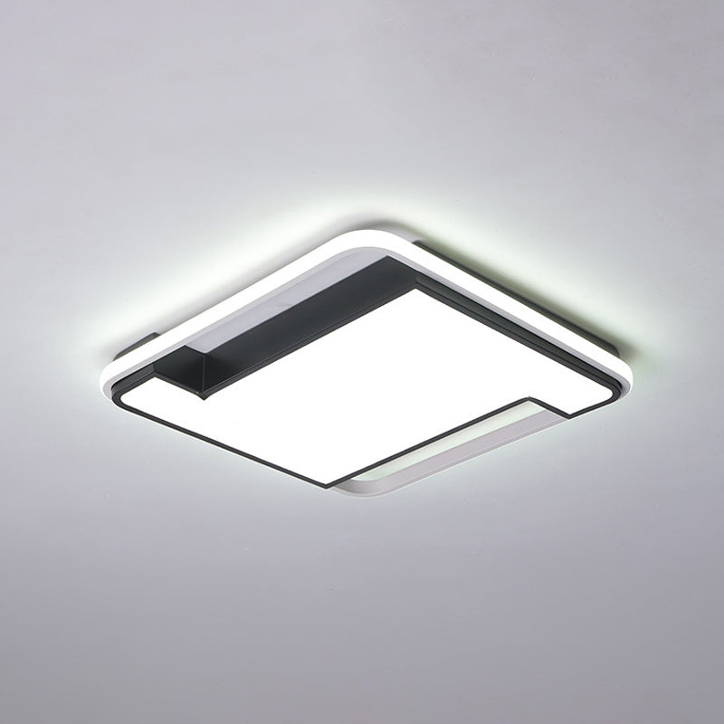 Modern Geometry Led Flush Fixture - 18’/22’ Width Black/White Acrylic Bedroom Lighting