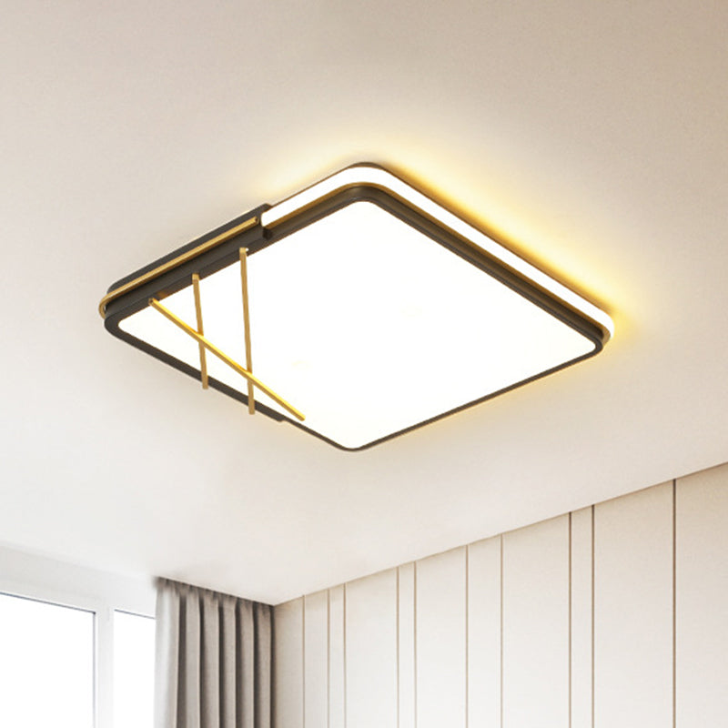 Nordic Led Black Acrylic Square Flushmount Lighting With Warm/White Light Lines Decor 16’/19.5’