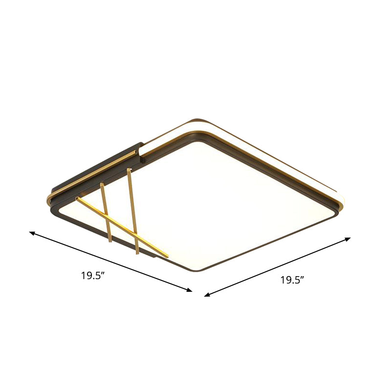 Nordic Led Black Acrylic Square Flushmount Lighting With Warm/White Light Lines Decor 16’/19.5’