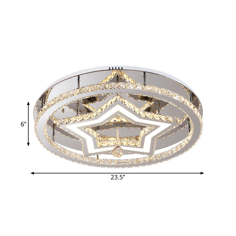 19.5’/23.5’ Star Crystal Semi Flush Mount Led Ceiling Fixture In Chrome - Warm/White Light
