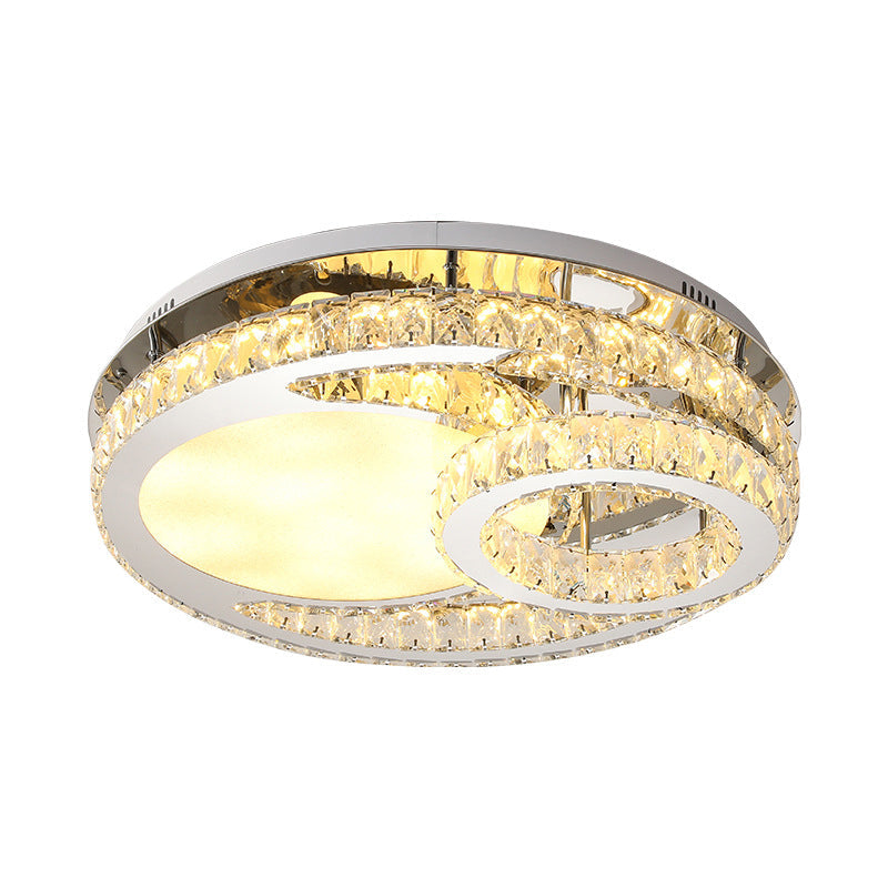 Modernist Beveled Crystal Led Ceiling Light: Round 19.5’/23.5’ Wide Chrome Semi Flush In