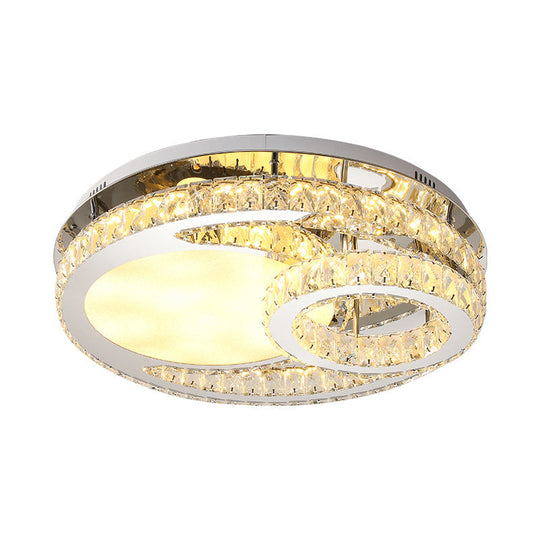 Modernist Beveled Crystal Led Ceiling Light: Round 19.5’/23.5’ Wide Chrome Semi Flush In