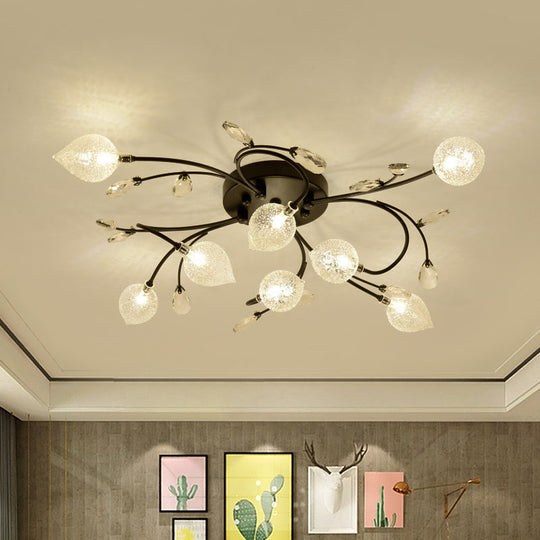 Rustic Clear Glass Sputnik Semi Flush Light With Crystal Deco - Black/Gold Finish